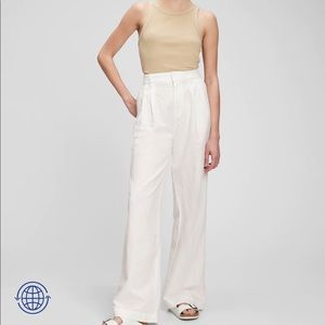 NWT GAP High Rise Linen-Cotton Pleated Wide Leg Pants with Washwell in white